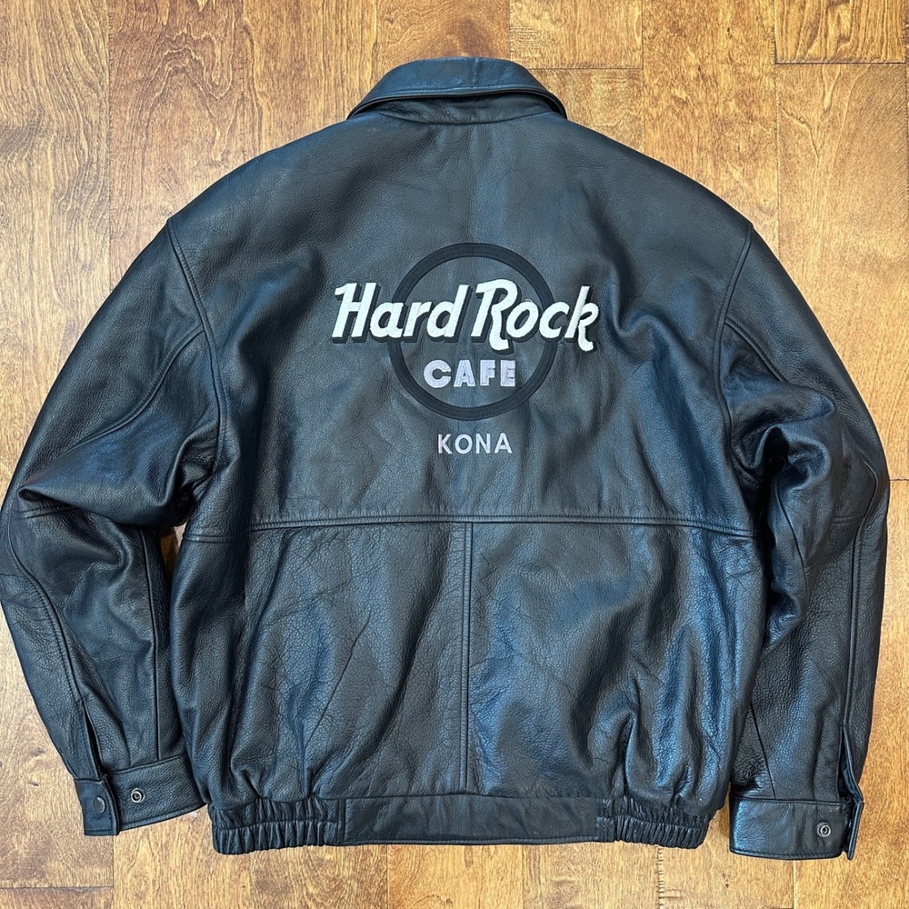 Hard Rock Cafe Leather‎ Bomber Jacket Mens M Black Kona Hawaii Never Worn RARE